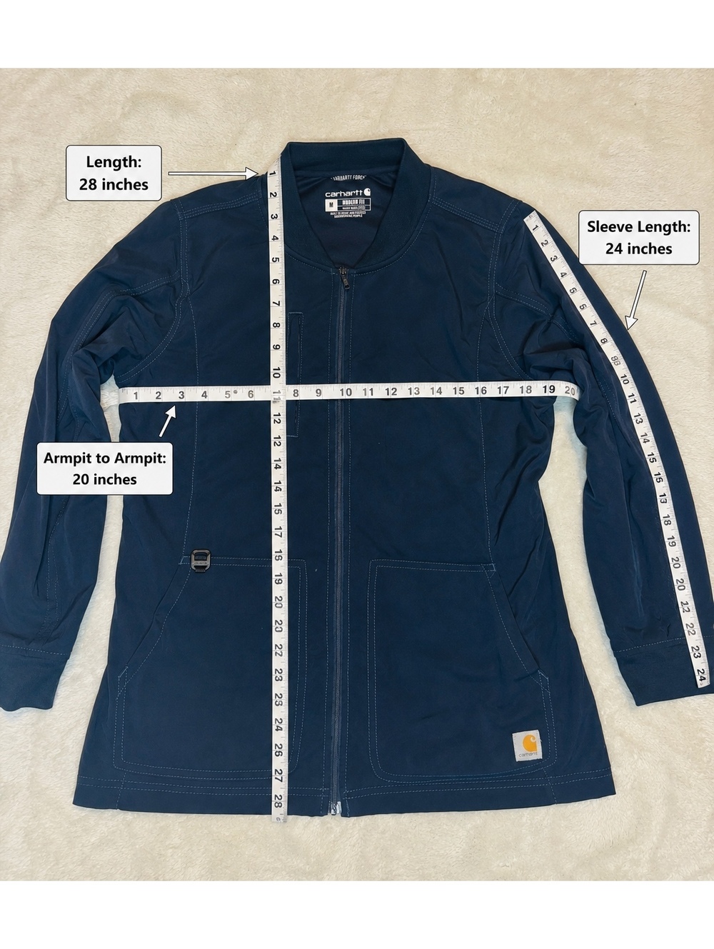 Carhartt Jacket Womens Medium Blue Scrub Softshell Rugged Flex Fleece Modern Fit - Picture 7 of 8